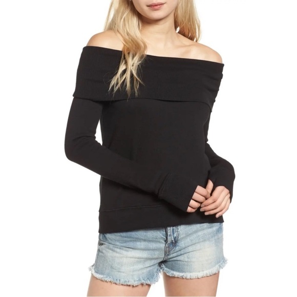 Pam & Gela Black Off The Shoulder Long Sleeve Sweater Sweatshirt Small - Picture 1 of 12